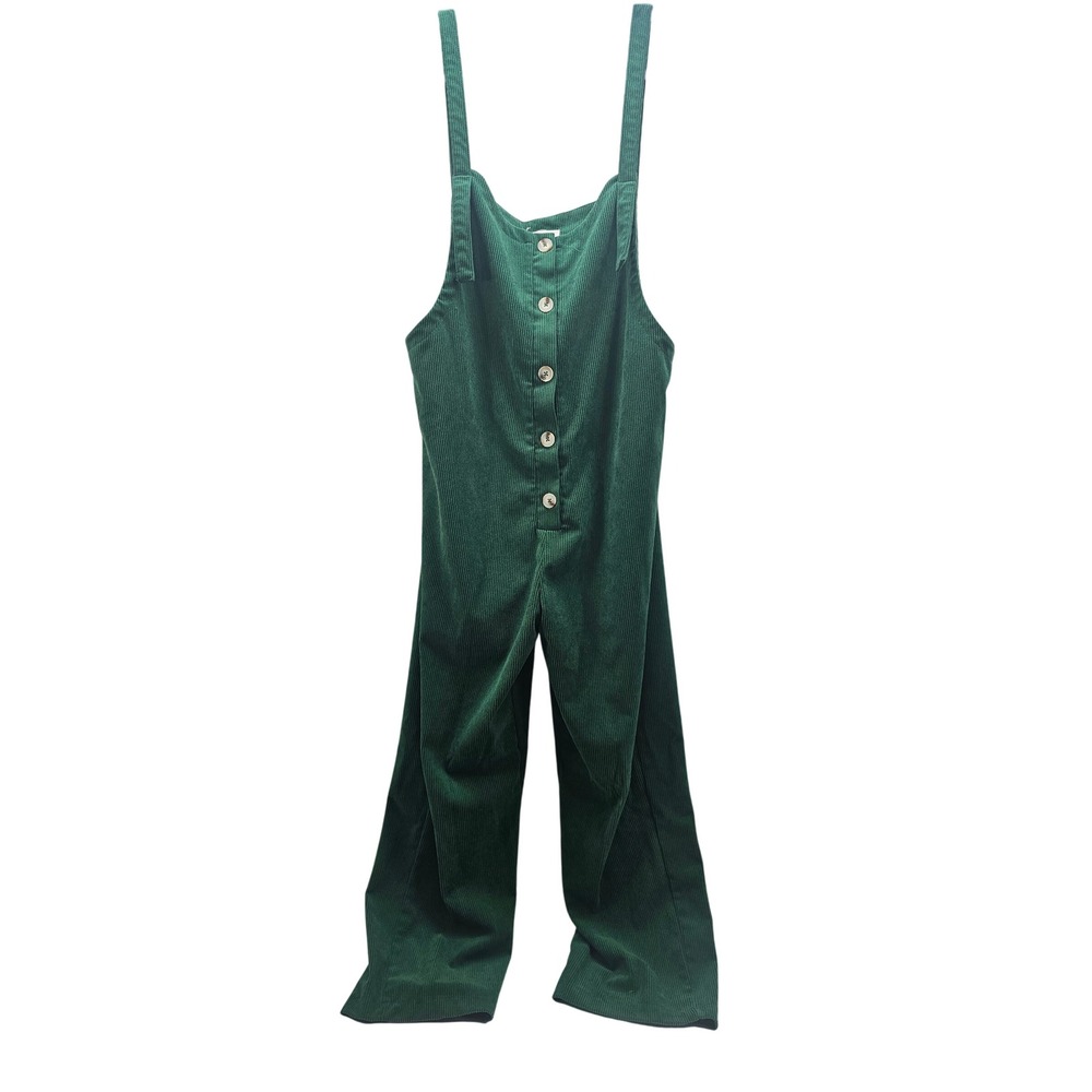 Little Lies Green Corduroy Button Front Wide Leg‎ Jumpsuit Overalls M